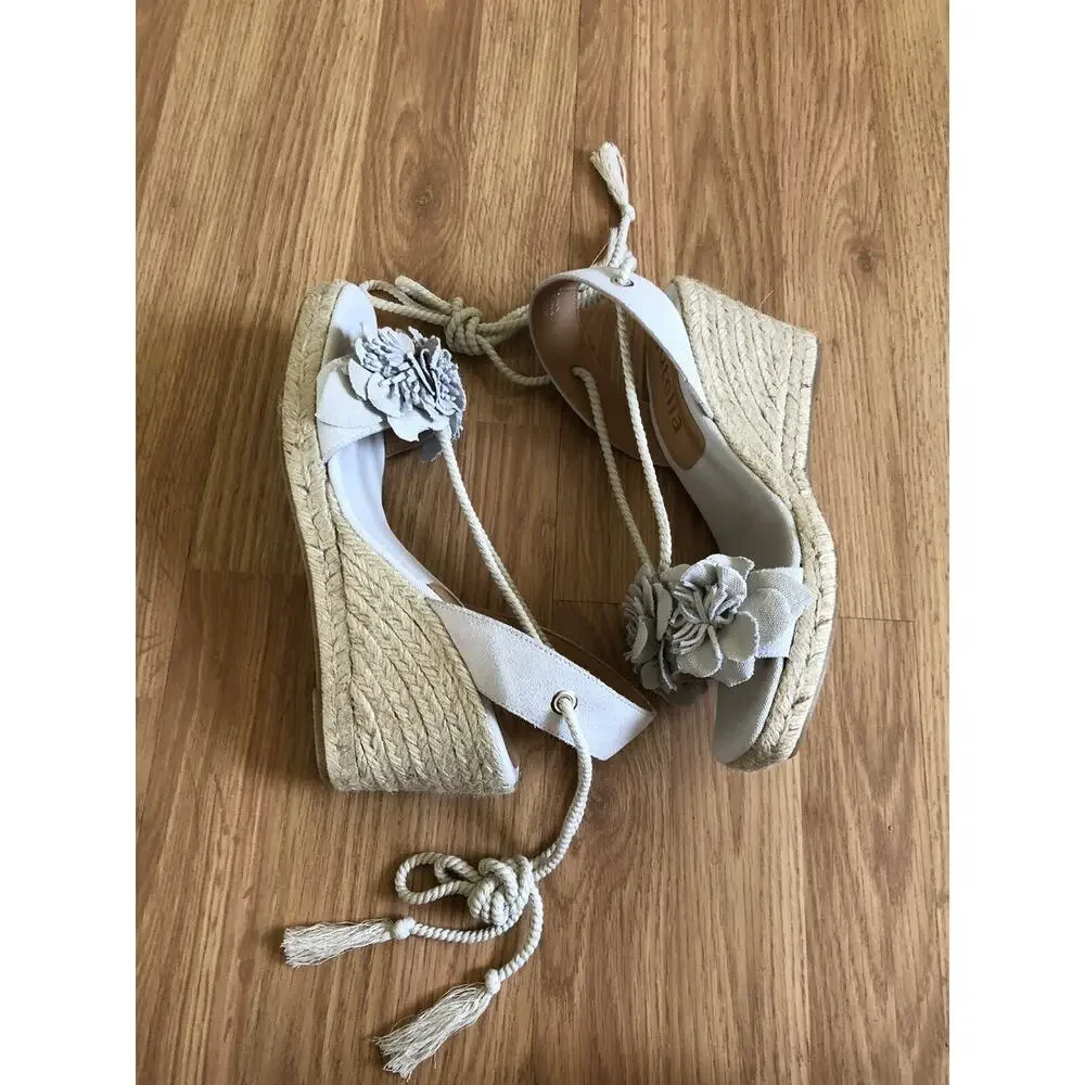NWT Jutelia Made In Spain Women’s Suede Flower Wedge Espadrilles SZ 10 US 42 EUR